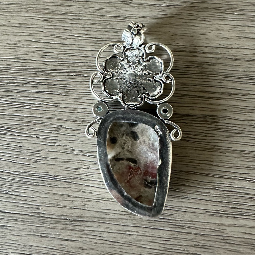 1037 Crazy Lace Agate Blue Topaz Pendant Handmade Silver Statement Jewelry - Picture 6 of 7